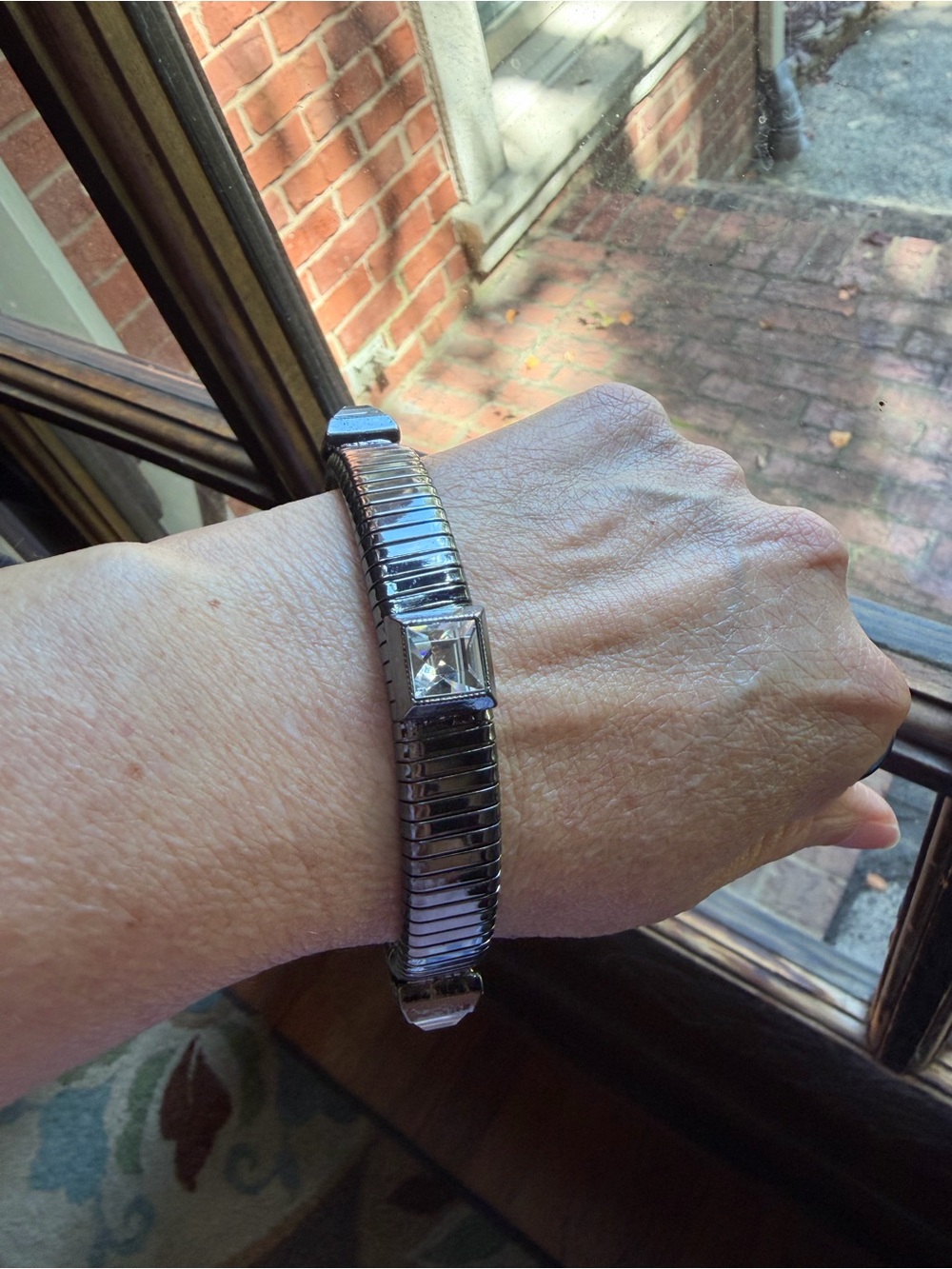 Graziano Gunmetal Omega Bracelet with Clear Crystals